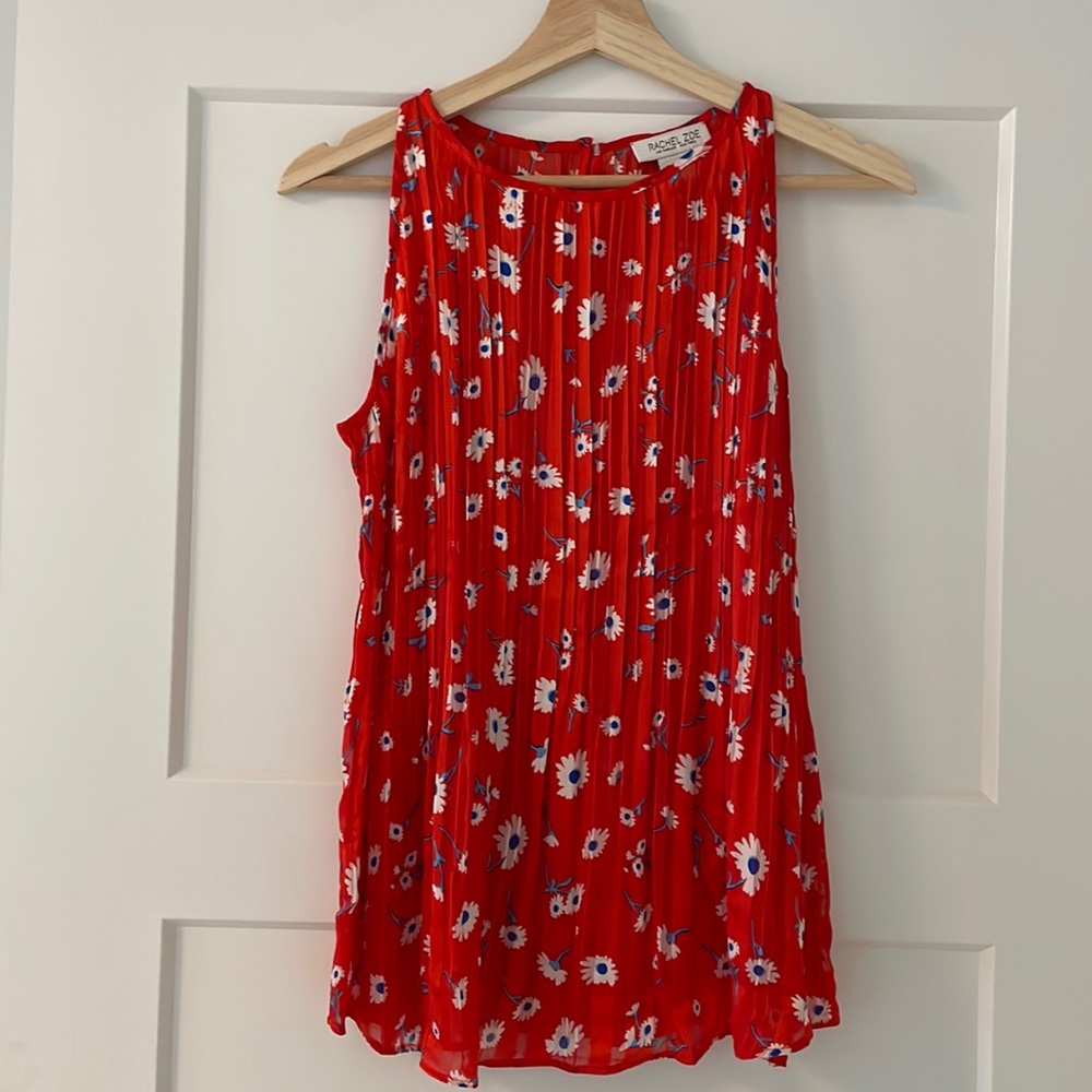 NWT! Rachel Zoe Pleated Sleeveless Floral Blouse